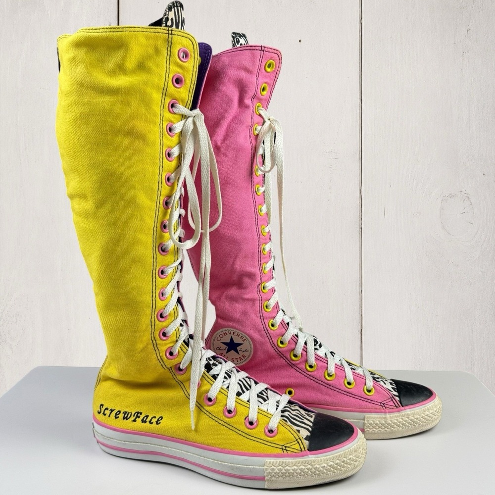 Converse Chuck Taylor All Star XXHI Pink Yellow Knee High Zip Sneakers Women's 8